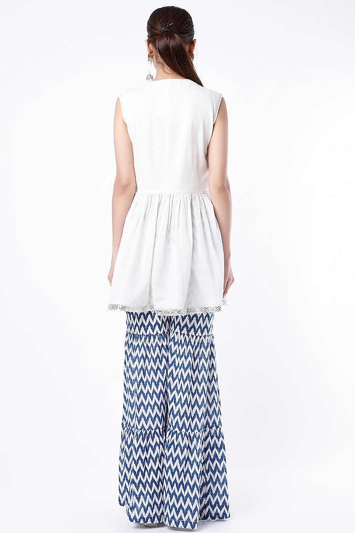 Blue Printed Sharara Set For Girls by Yogita Kadam- Kids at Pernia's Pop Up Shop