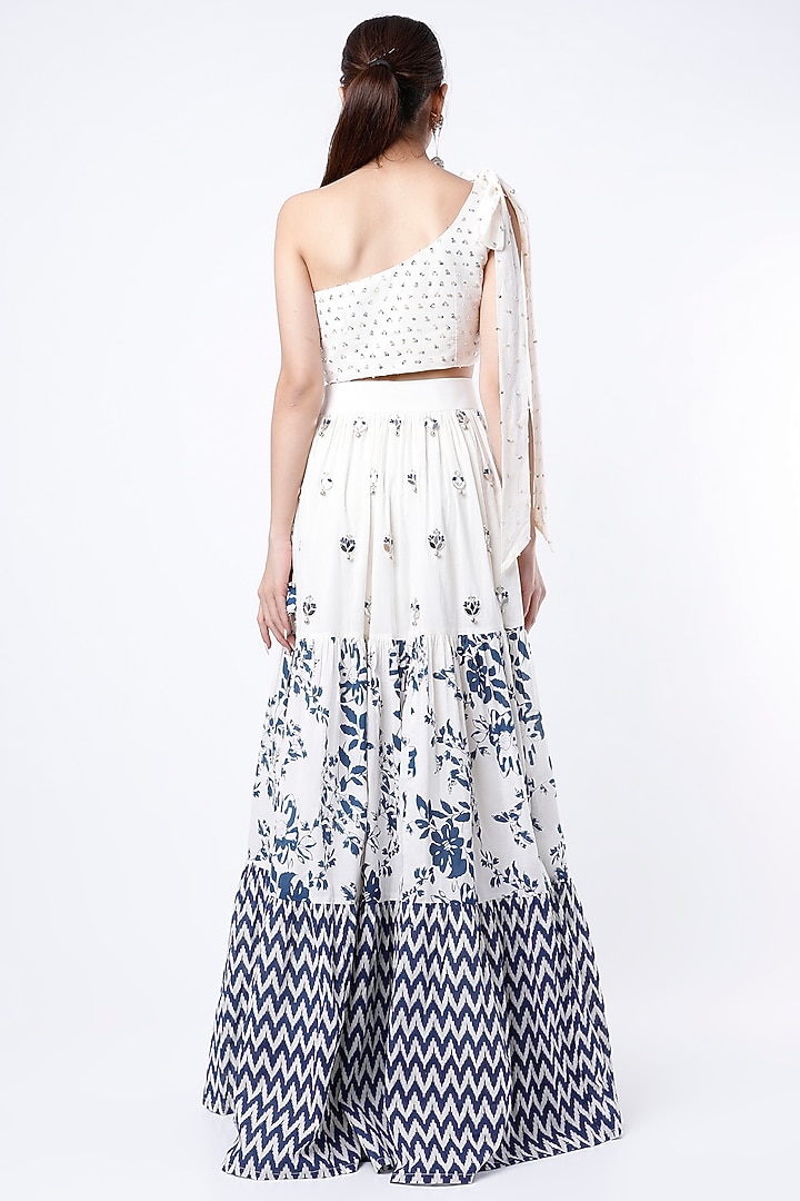 Blue Printed Skirt Set For Girls by Yogita Kadam- Kids at Pernia's Pop Up Shop