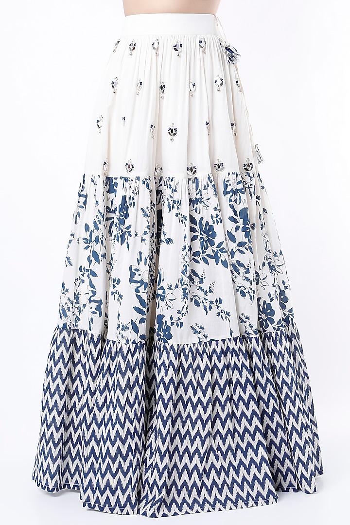 Blue Printed Skirt Set For Girls by Yogita Kadam- Kids at Pernia's Pop Up Shop