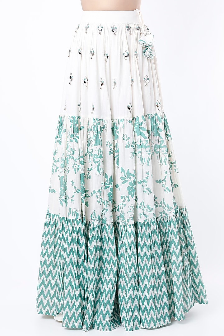 Mint Green Printed Skirt Set For Girls by Yogita Kadam- Kids at Pernia's Pop Up Shop