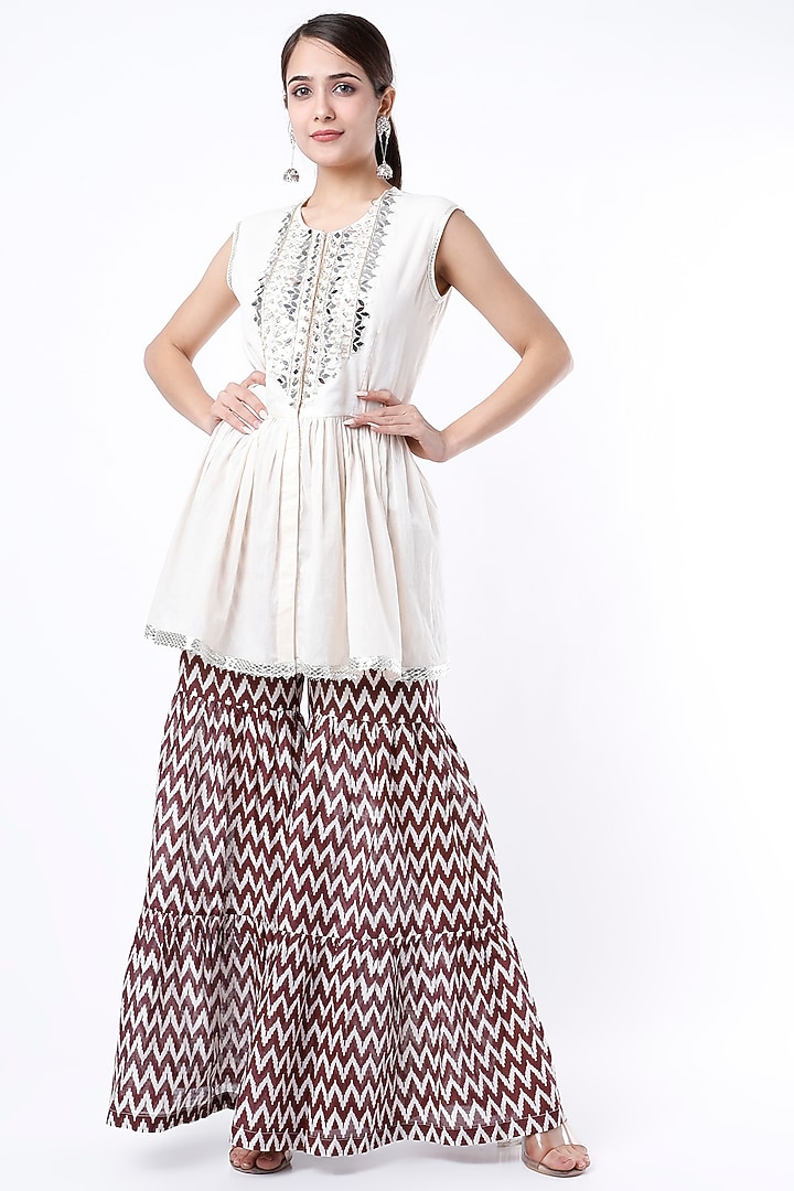 Maroon Printed Sharara Set For Girls by Yogita Kadam- Kids at Pernia's Pop Up Shop