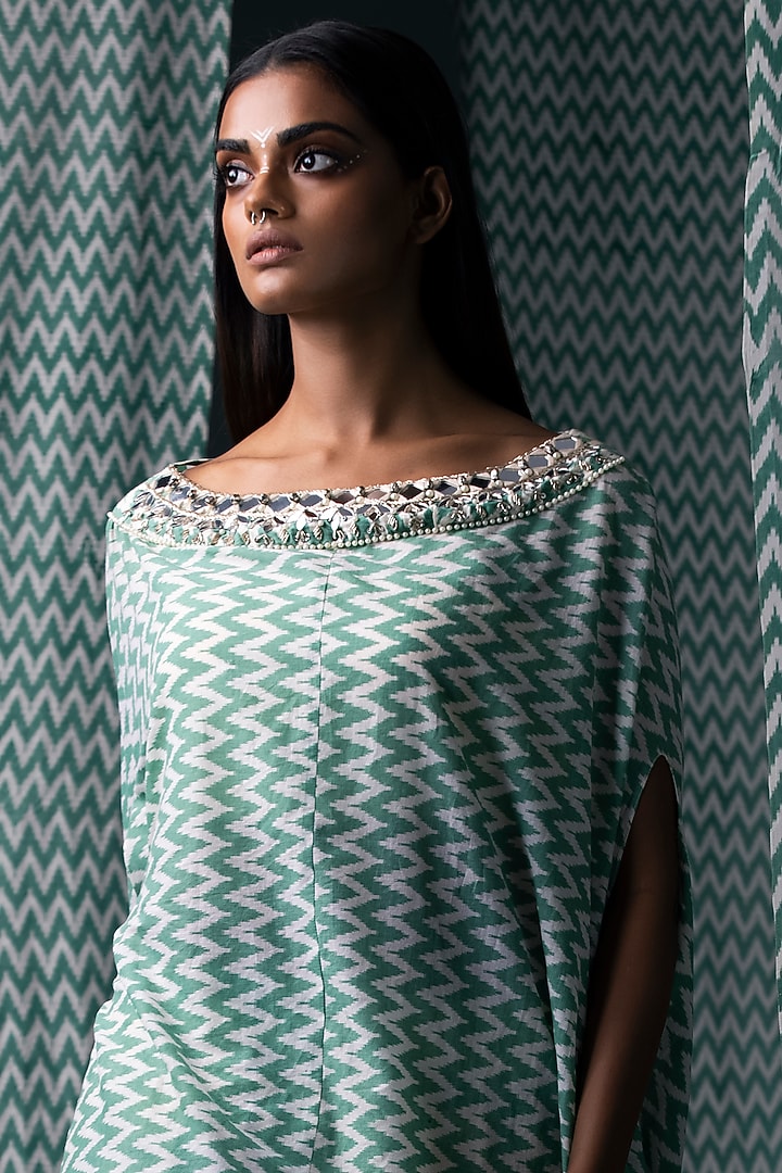 Green & Off White Printed Skirt Set For Girls by Yogita Kadam- Kids at Pernia's Pop Up Shop