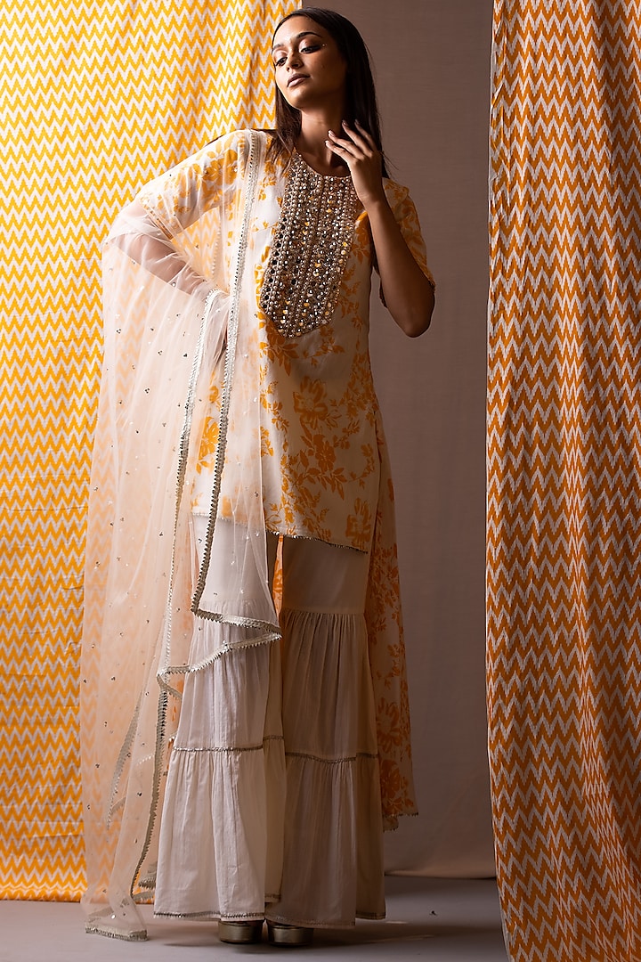 Off White Cotton Sharara Set For Girls by Yogita Kadam- Kids at Pernia's Pop Up Shop