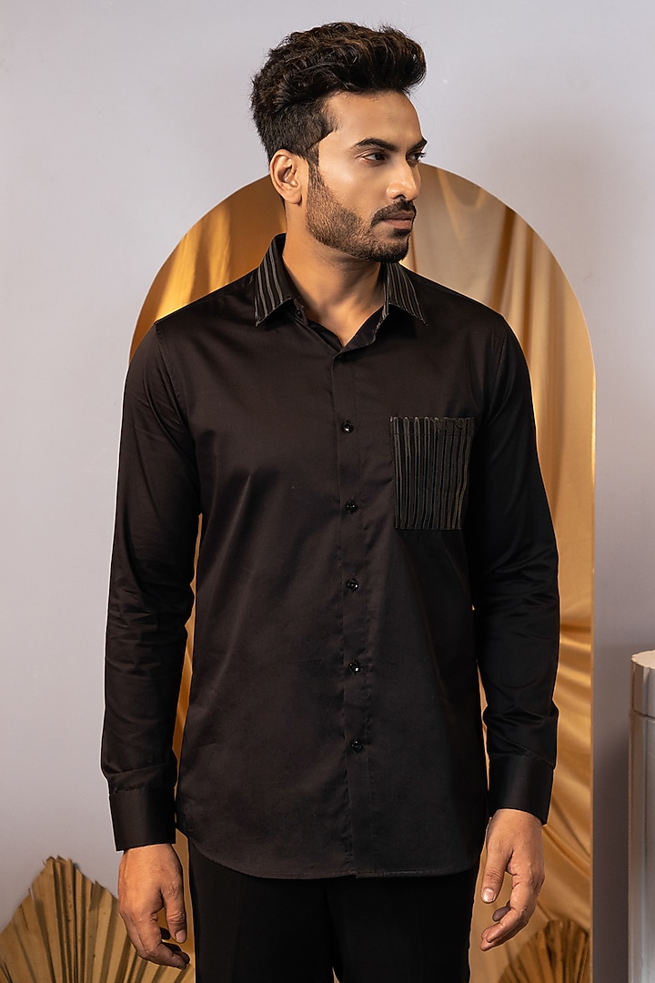Black Premium Cotton Party Wear Shirt by YOSEBA at Pernia's Pop Up Shop