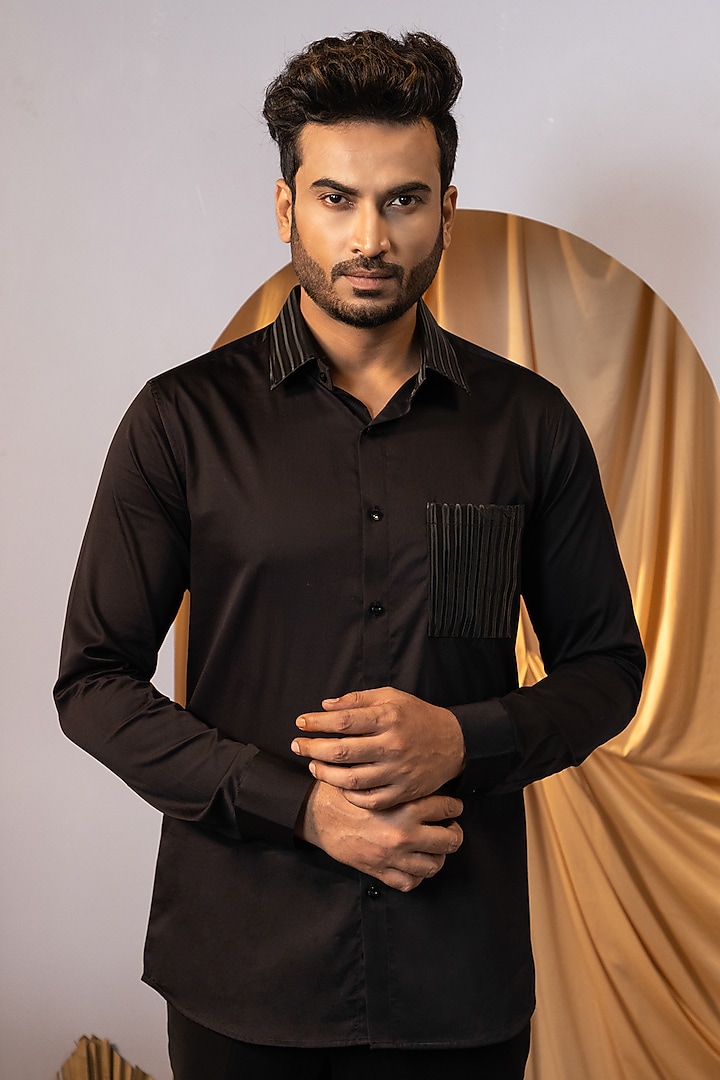 Black Premium Cotton Party Wear Shirt by YOSEBA at Pernia's Pop Up Shop