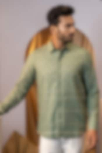 Sage Green Premium Linen Embroidered Shirt by YOSEBA