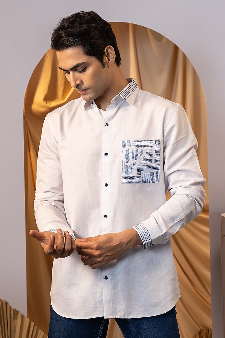 Sky Blue Premium Linen Party Wear Shirt by YOSEBA at Pernia's Pop Up Shop