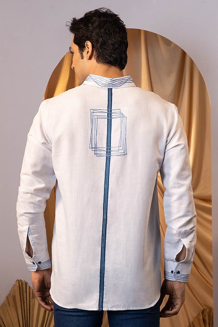 Sky Blue Premium Linen Party Wear Shirt by YOSEBA at Pernia's Pop Up Shop