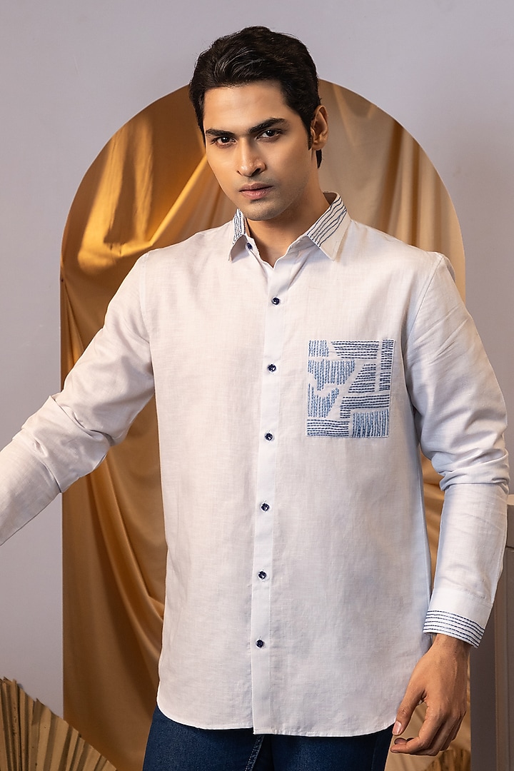 Sky Blue Premium Linen Party Wear Shirt by YOSEBA at Pernia's Pop Up Shop