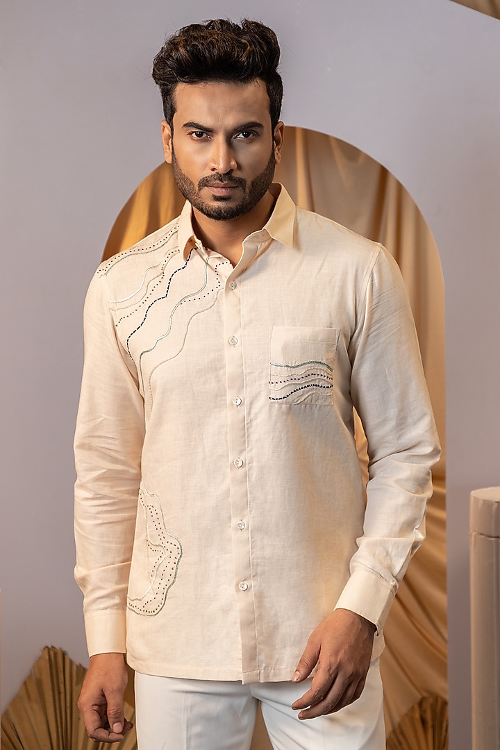 Ivory Premium Linen Party Wear Shirt by YOSEBA at Pernia's Pop Up Shop