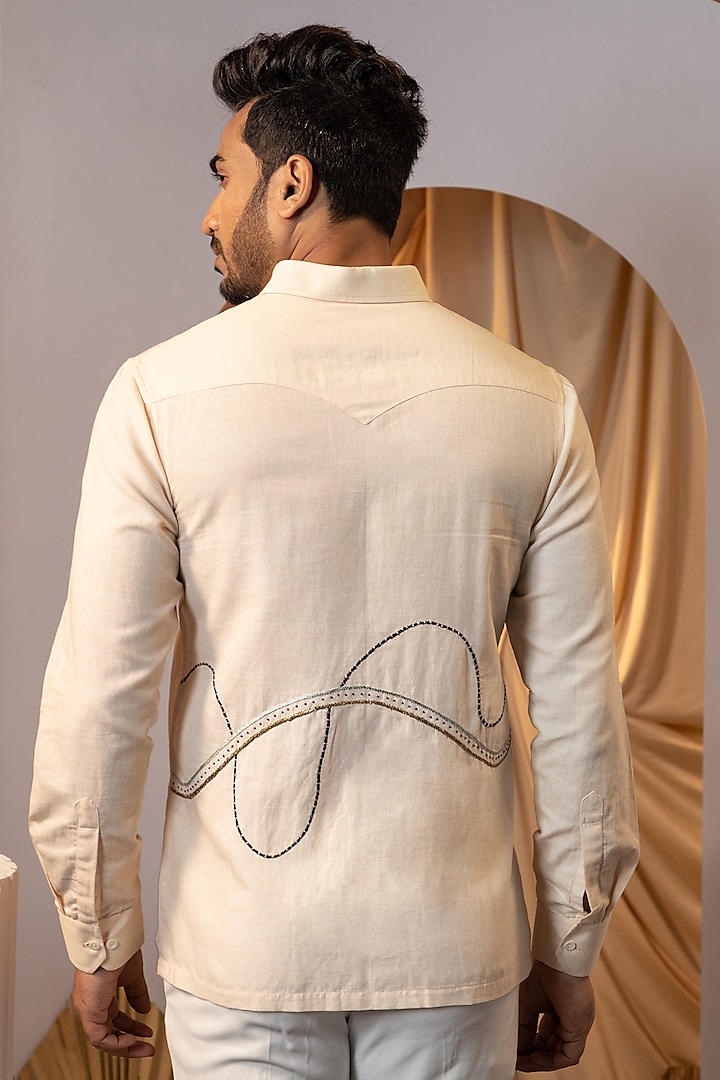 Ivory Premium Linen Party Wear Shirt by YOSEBA at Pernia's Pop Up Shop
