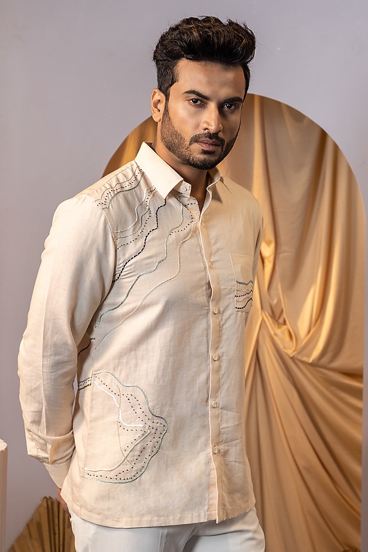 Ivory Premium Linen Party Wear Shirt by YOSEBA at Pernia's Pop Up Shop