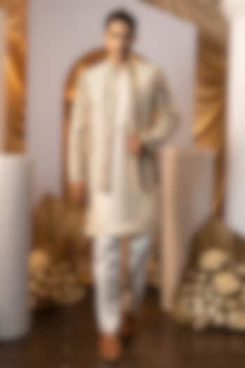 Beige Bam Silk Embroidered Jacket Set by YOSEBA