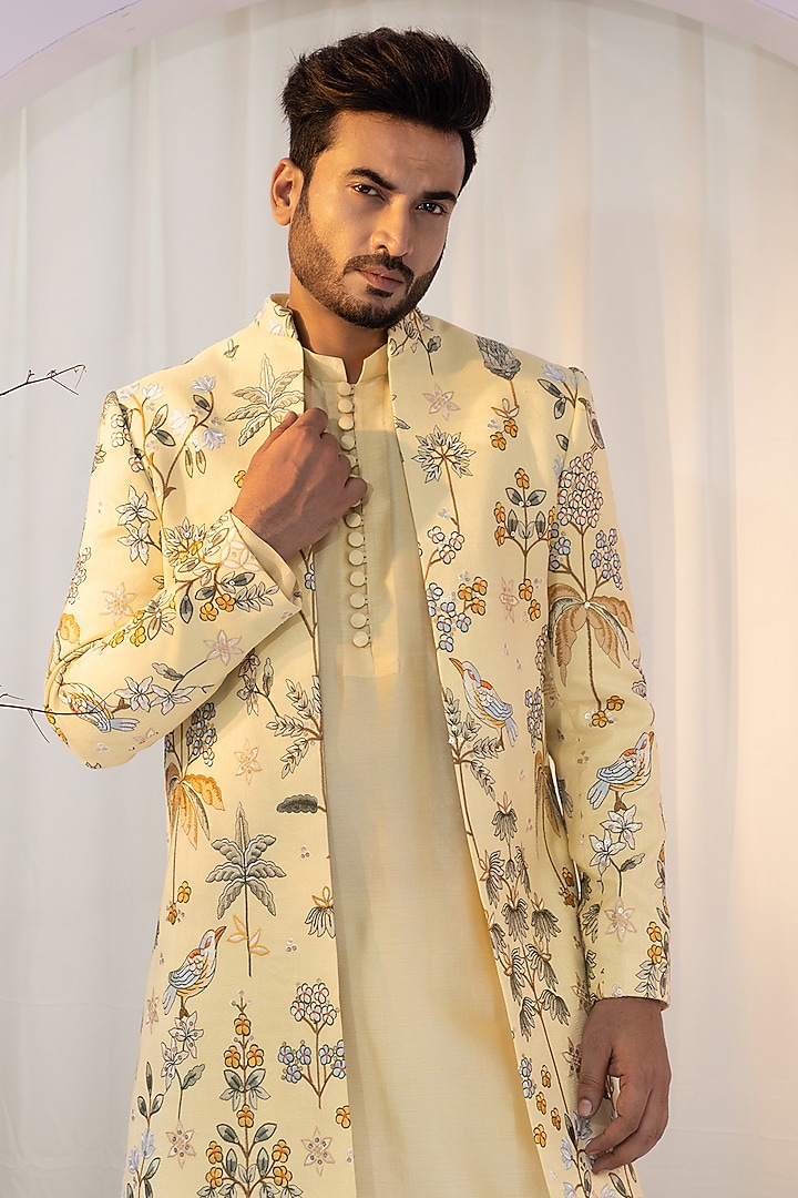 Yellow Bam Silk Floral Printed Jacket Set by YOSEBA at Pernia's Pop Up Shop