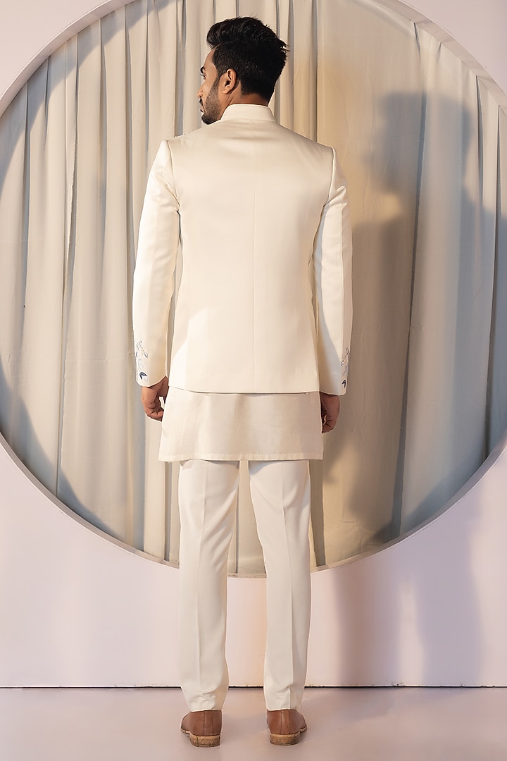 Ivory Premium Suiting Embroidered Wedding Bandhgala Set by YOSEBA at Pernia's Pop Up Shop