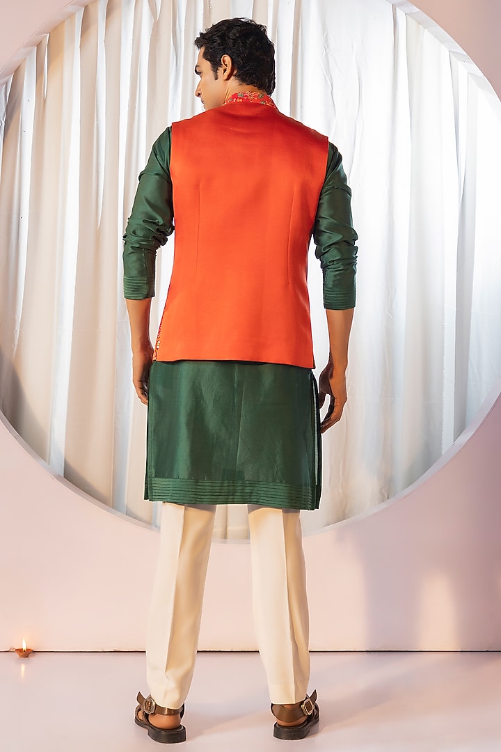 Orange Bam Silk Embellished Nehru Jacket Set by YOSEBA at Pernia's Pop Up Shop