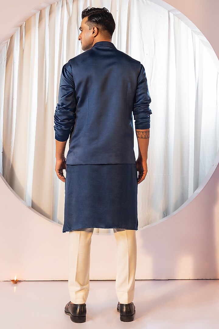 Multi-Colored Linen Satin Embroidered Nehru Jacket Set by YOSEBA at Pernia's Pop Up Shop