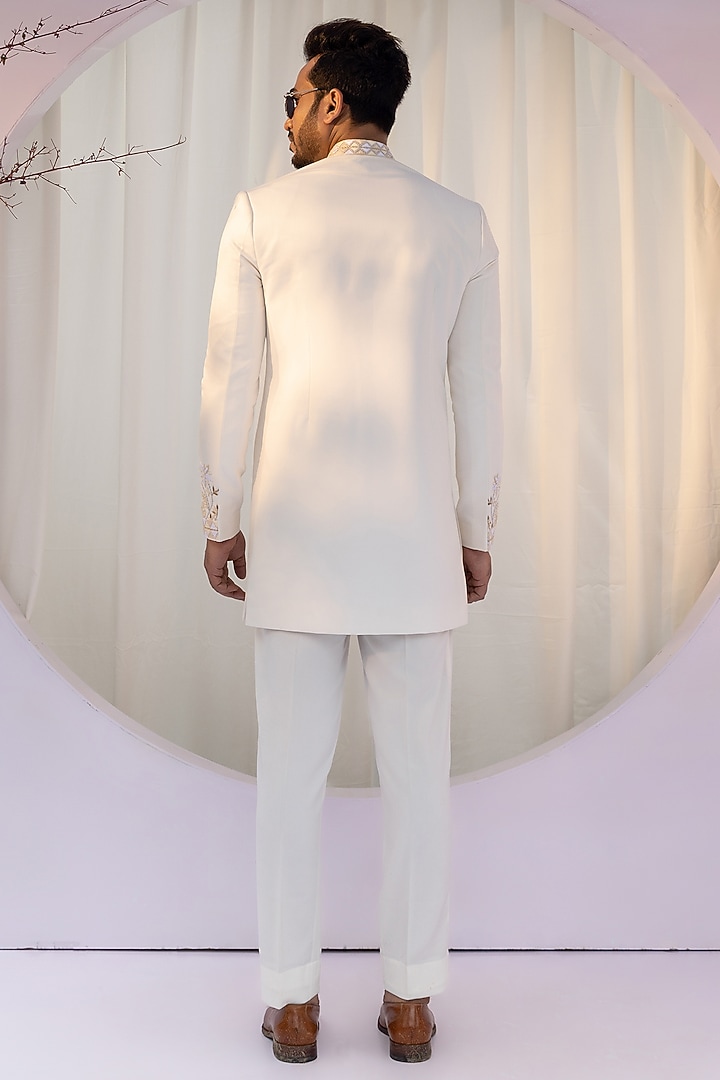 Ivory Premium Suiting Zardosi Embellished Achkan Set by YOSEBA at Pernia's Pop Up Shop
