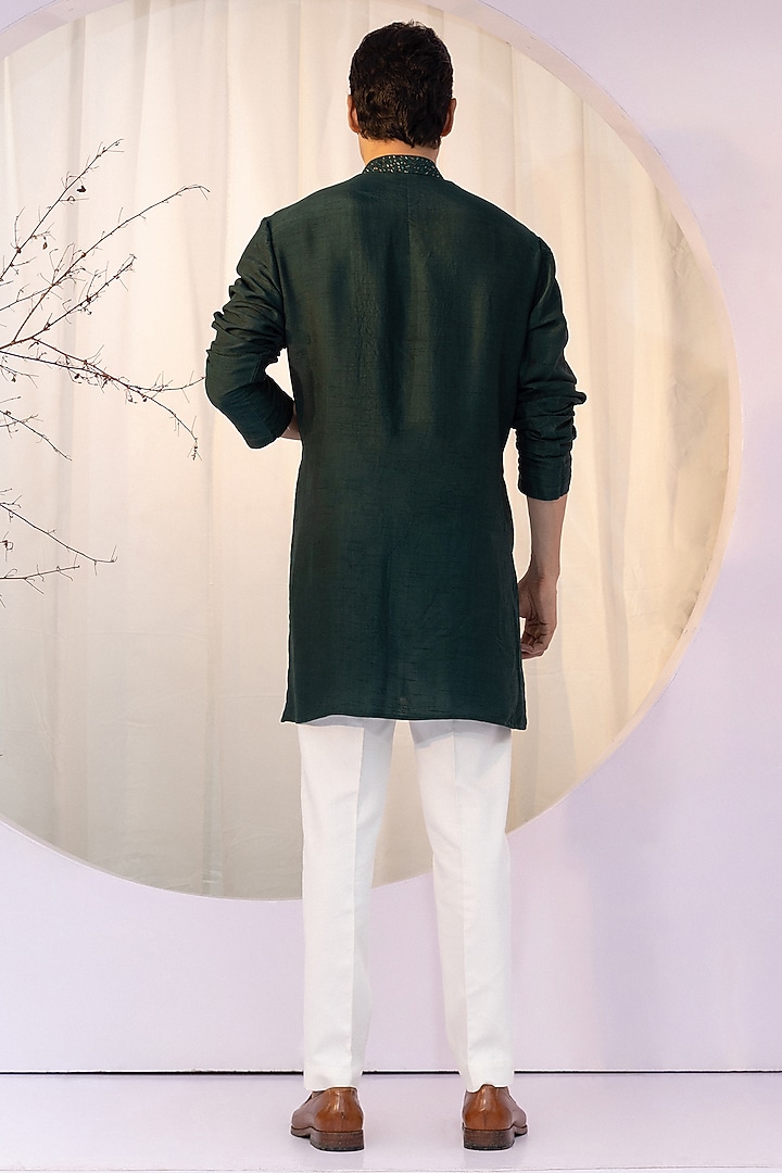 Emerald Green Bam Silk Kurta Set by YOSEBA at Pernia's Pop Up Shop