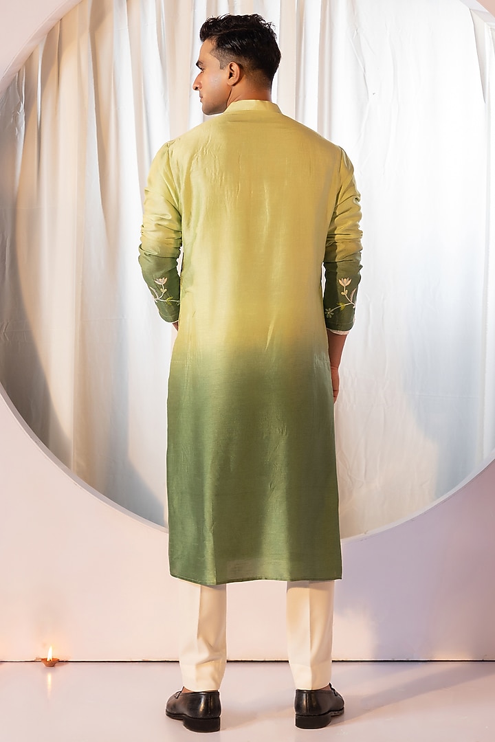 Green Bam Silk Thread Work Kurta Set by YOSEBA at Pernia's Pop Up Shop