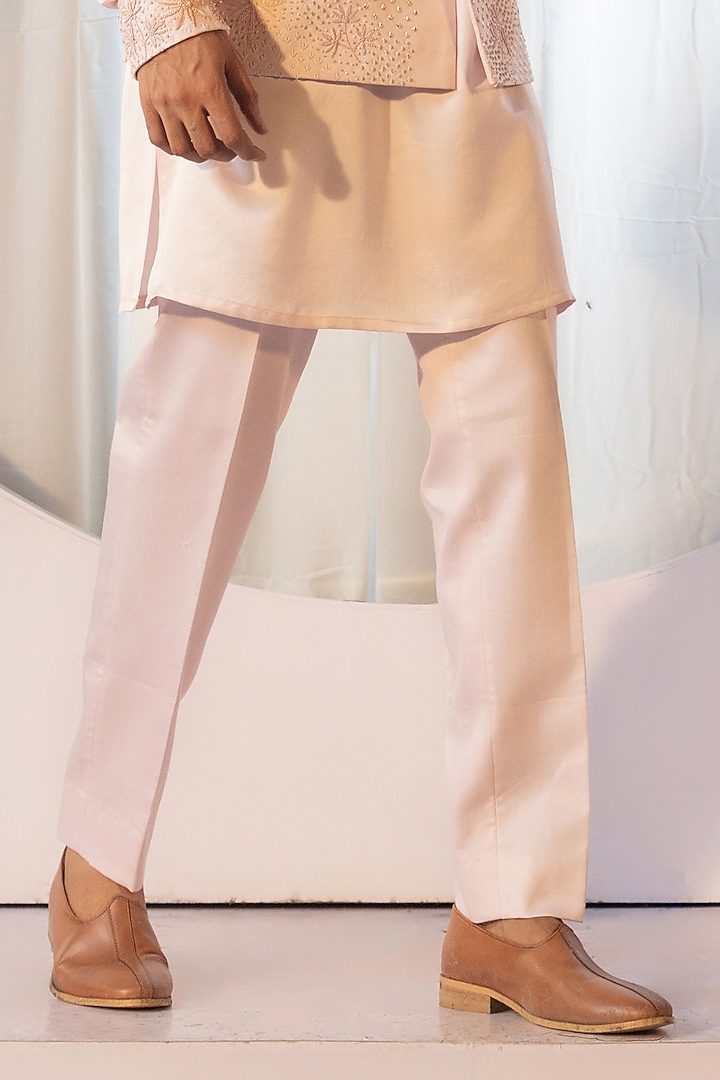 Beige Linen Satin Thread Embroidered Bundi Jacket Set by YOSEBA at Pernia's Pop Up Shop