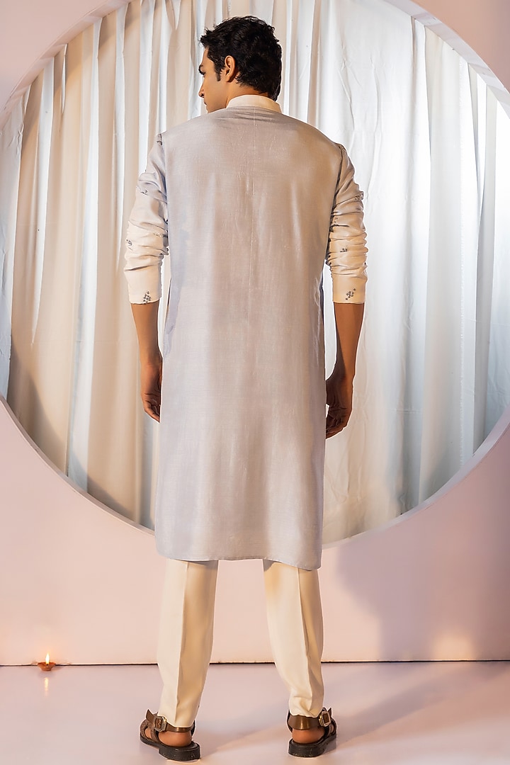 Cyan Blue & Ivory Bam Silk Thread Work Kurta Set by YOSEBA at Pernia's Pop Up Shop