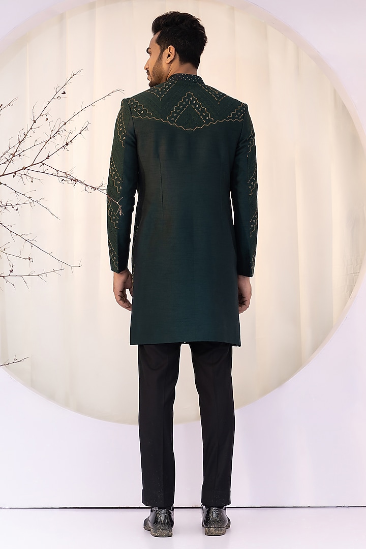 Deep Green Premium Suiting Thread Work Achkan Set by YOSEBA at Pernia's Pop Up Shop
