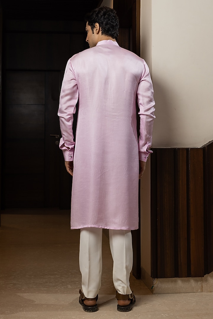 Blush Pink Premium Silk Kurta Set by YOSEBA at Pernia's Pop Up Shop