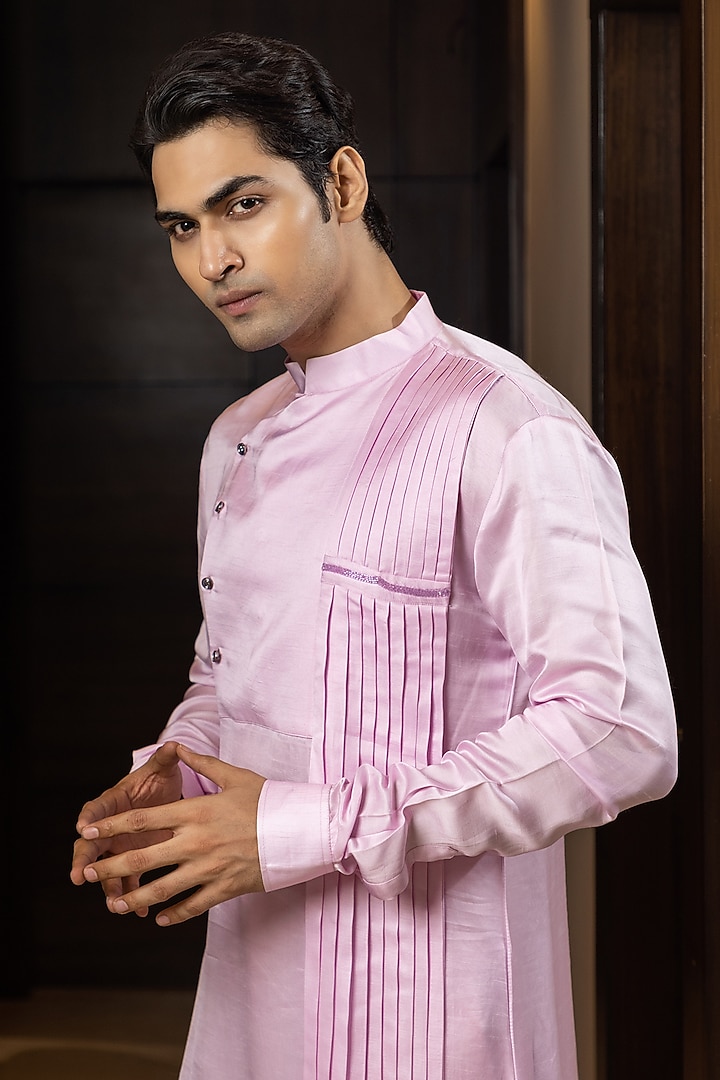 Blush Pink Premium Silk Kurta Set by YOSEBA at Pernia's Pop Up Shop