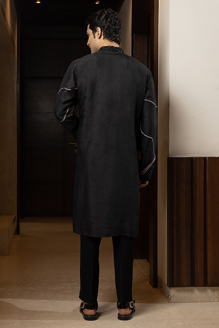 Black Bam Silk Kurta Set by YOSEBA at Pernia's Pop Up Shop