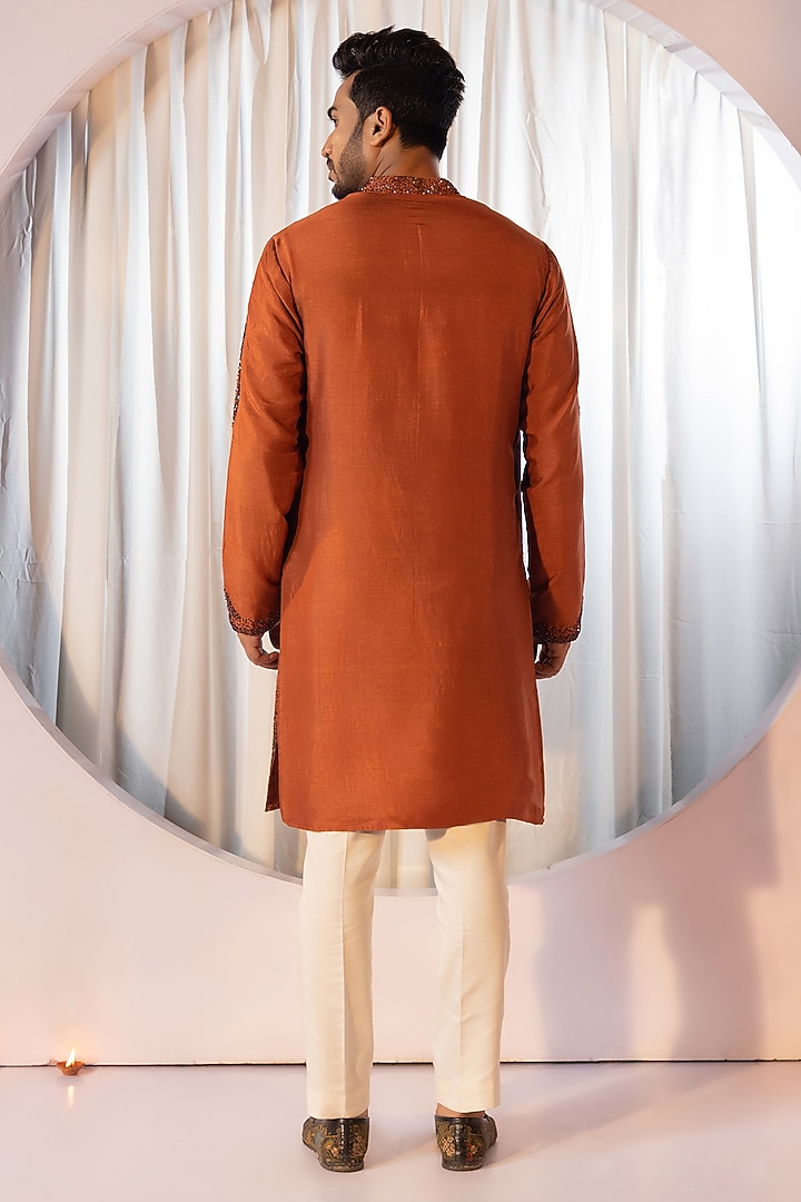 Brown Bam Silk Kurta Set by YOSEBA at Pernia's Pop Up Shop