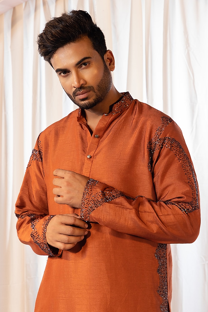 Brown Bam Silk Kurta Set by YOSEBA at Pernia's Pop Up Shop