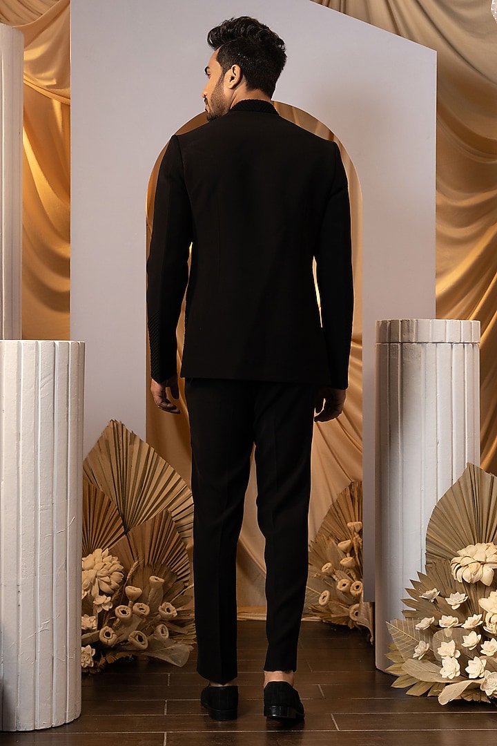 Black Suiting Wedding Bandhgala Set by YOSEBA at Pernia's Pop Up Shop