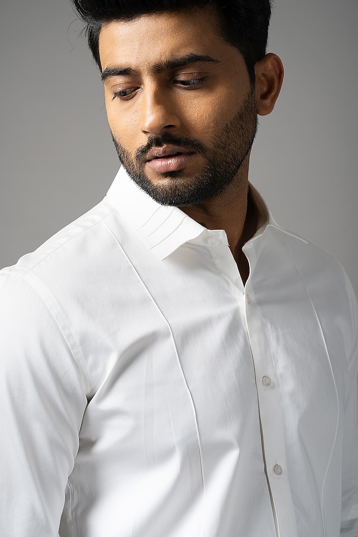 White Giza Cotton Party Wear Shirt by YOSEBA at Pernia's Pop Up Shop