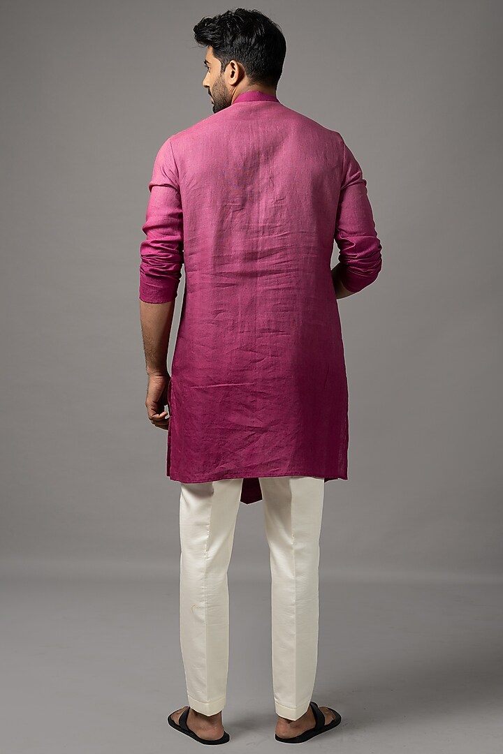 Mulberry Ombre Pure Linen Kurta Set by YOSEBA at Pernia's Pop Up Shop