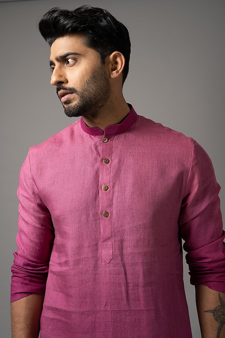 Mulberry Ombre Pure Linen Kurta Set by YOSEBA at Pernia's Pop Up Shop