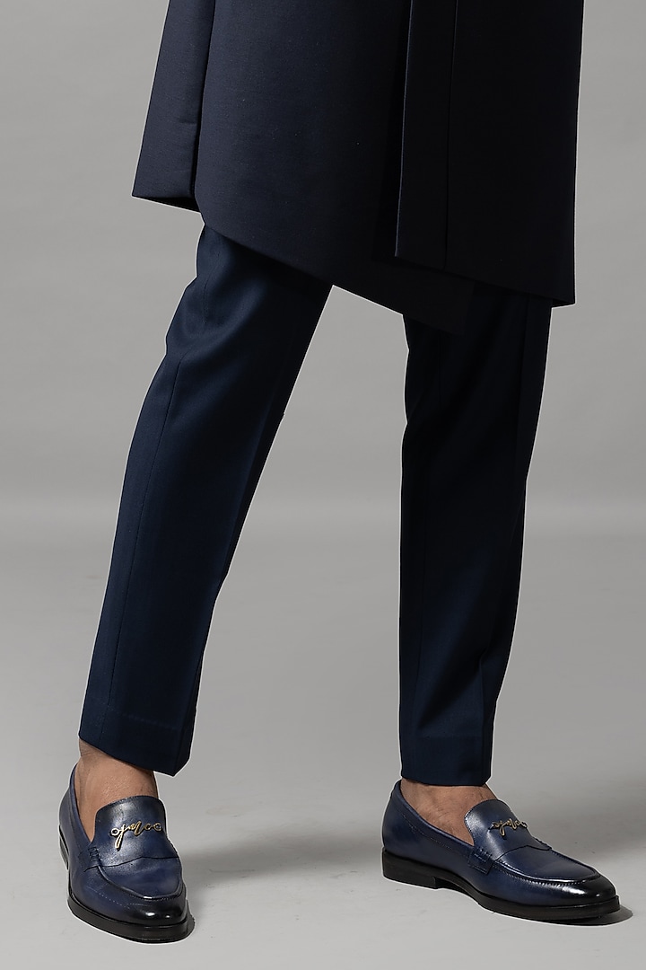 Onyx Blue Terrycot Layered Achkan Set by YOSEBA at Pernia's Pop Up Shop