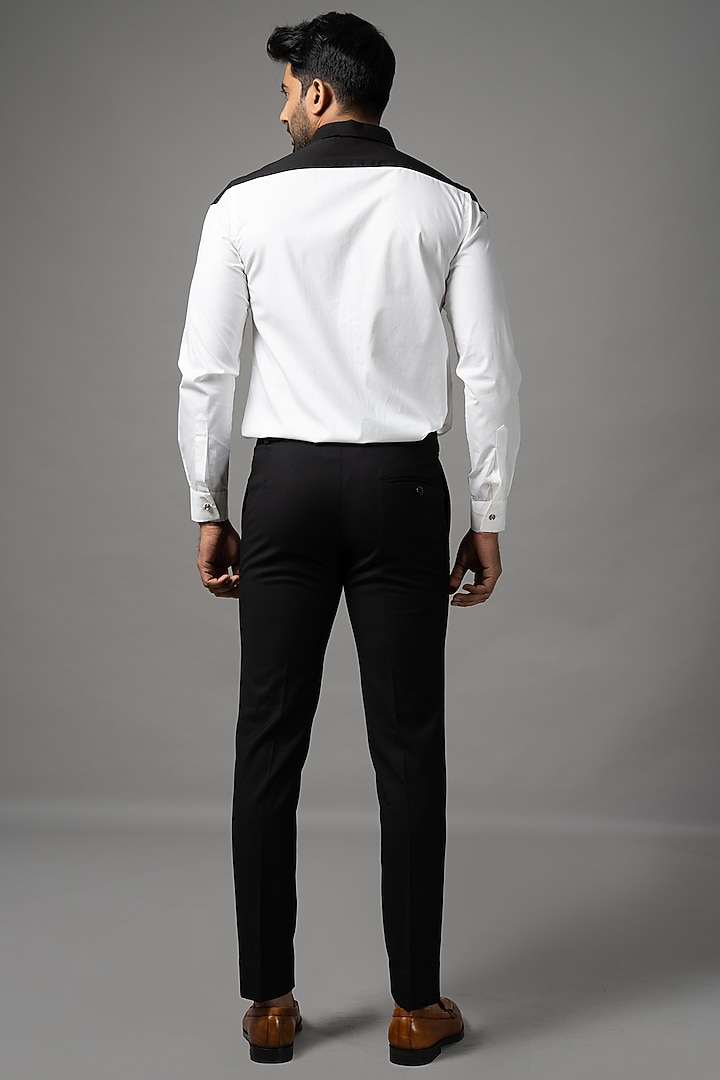 Black & White Egyptian Giza Cotton Party Wear Shirt by YOSEBA at Pernia's Pop Up Shop