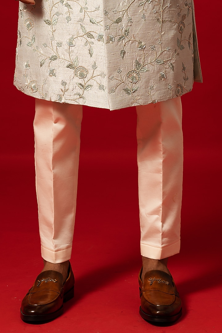 Mystic Blue Raw Silk Embroidered Groom Sherwani Set by YOSEBA at Pernia's Pop Up Shop