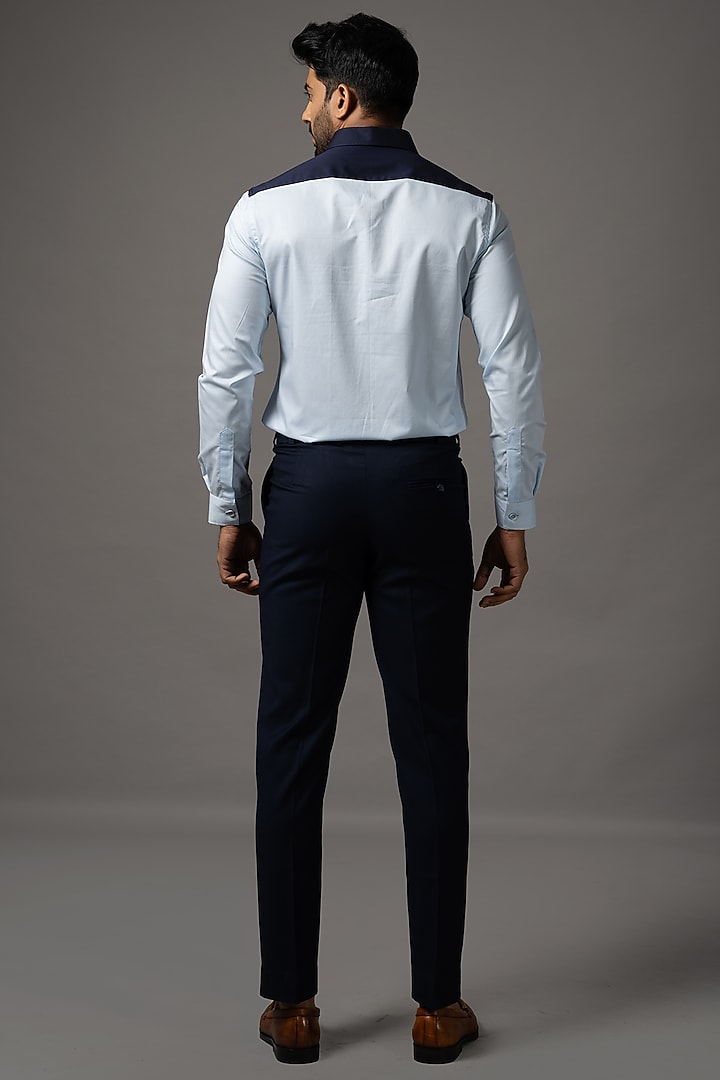 Blue & White Egyptian Giza Cotton Party Wear Shirt by YOSEBA at Pernia's Pop Up Shop