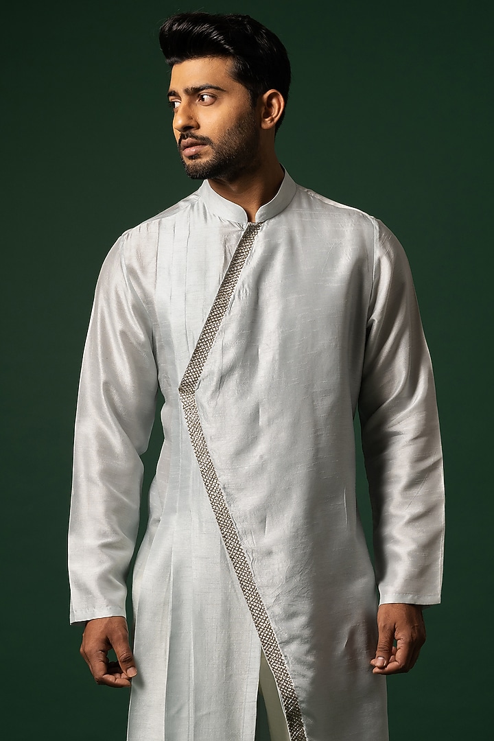 Eggshell Blue Bam Silk Kurta Set by YOSEBA at Pernia's Pop Up Shop