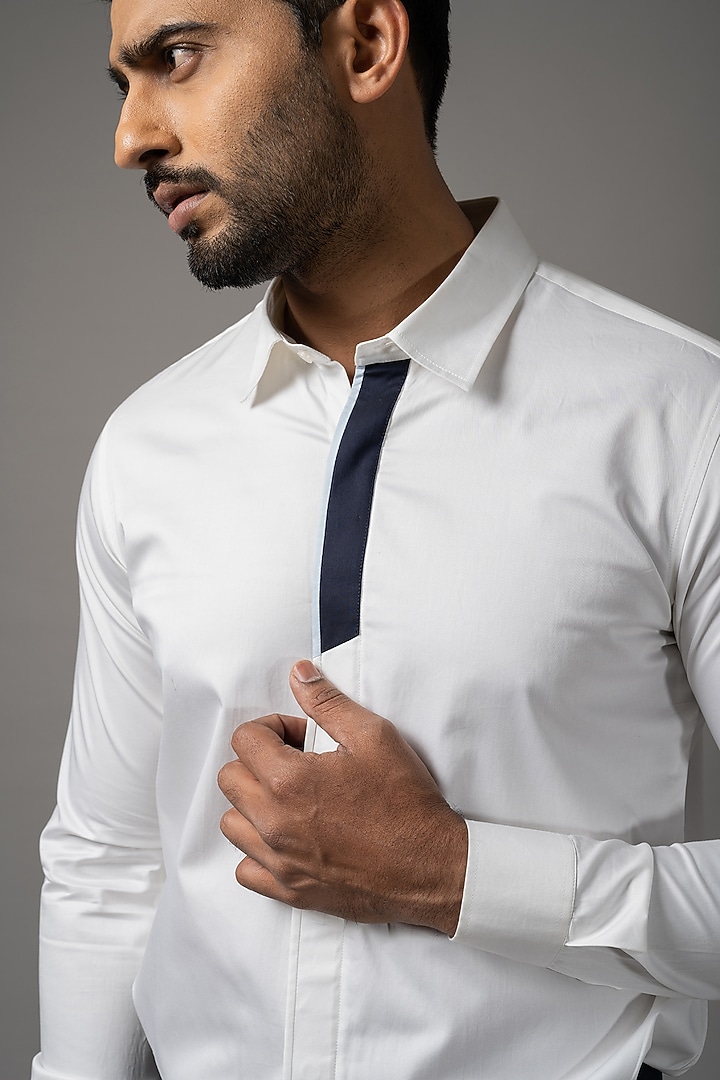 White Egyptian Giza Cotton Party Wear Shirt by YOSEBA at Pernia's Pop Up Shop