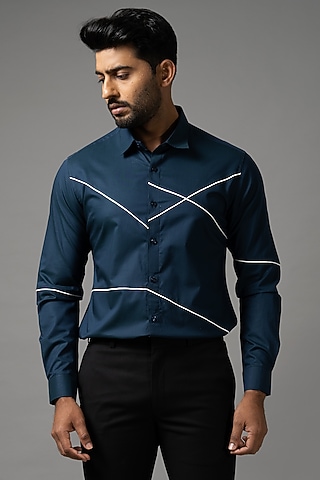 Prussian Blue Egyptian Giza Cotton Shirt by YOSEBA