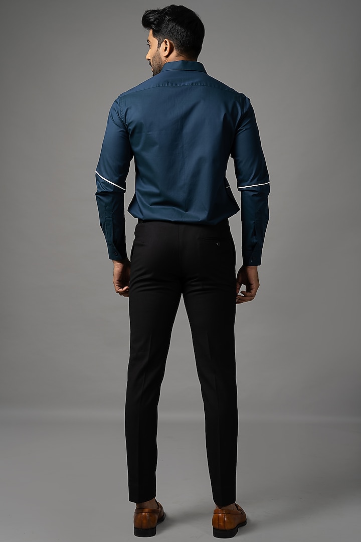 Prussian Blue Egyptian Giza Cotton Party Wear Shirt by YOSEBA at Pernia's Pop Up Shop