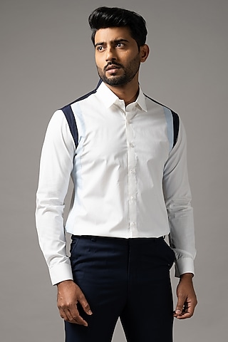 White & Blue Egyptian Giza Cotton Shirt by YOSEBA