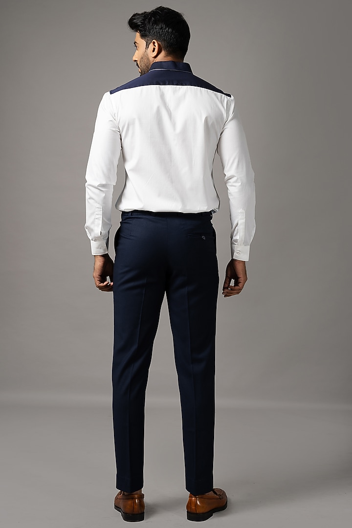 White & Blue Egyptian Giza Cotton Party Wear Shirt by YOSEBA at Pernia's Pop Up Shop