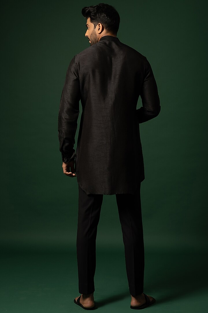 Obsidian Black Bam Silk Embroidered Nehru Jacket Set by YOSEBA at Pernia's Pop Up Shop