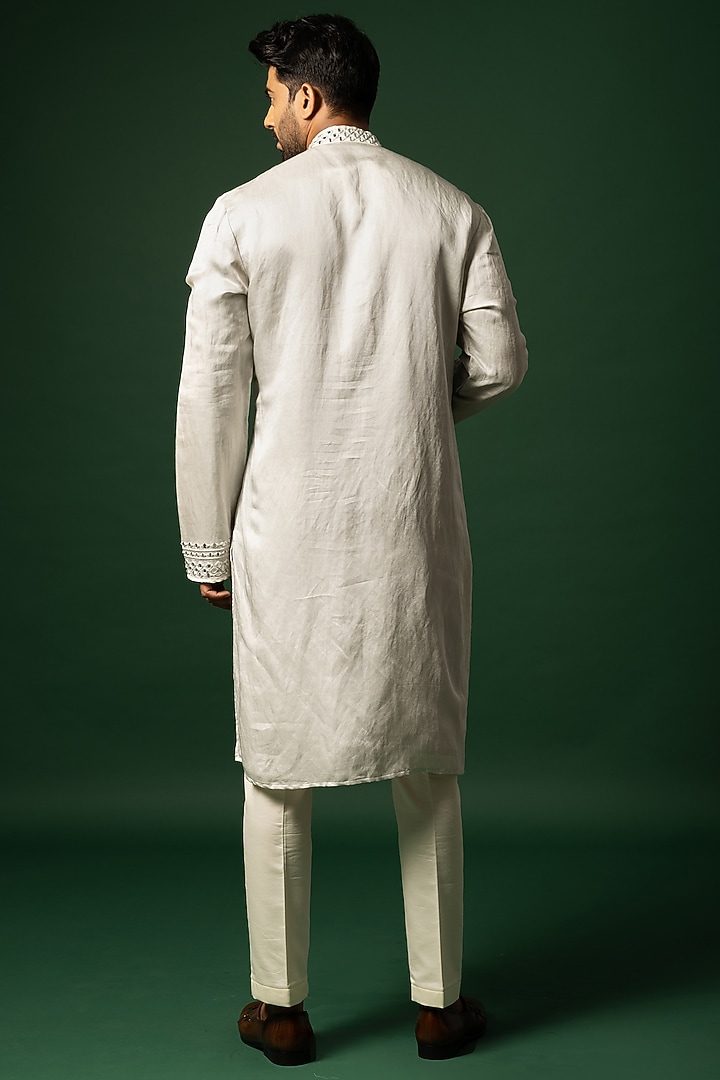 Whisper Grey Linen Satin Kurta Set by YOSEBA at Pernia's Pop Up Shop