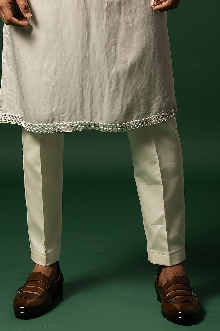 Whisper Grey Linen Satin Kurta Set by YOSEBA at Pernia's Pop Up Shop
