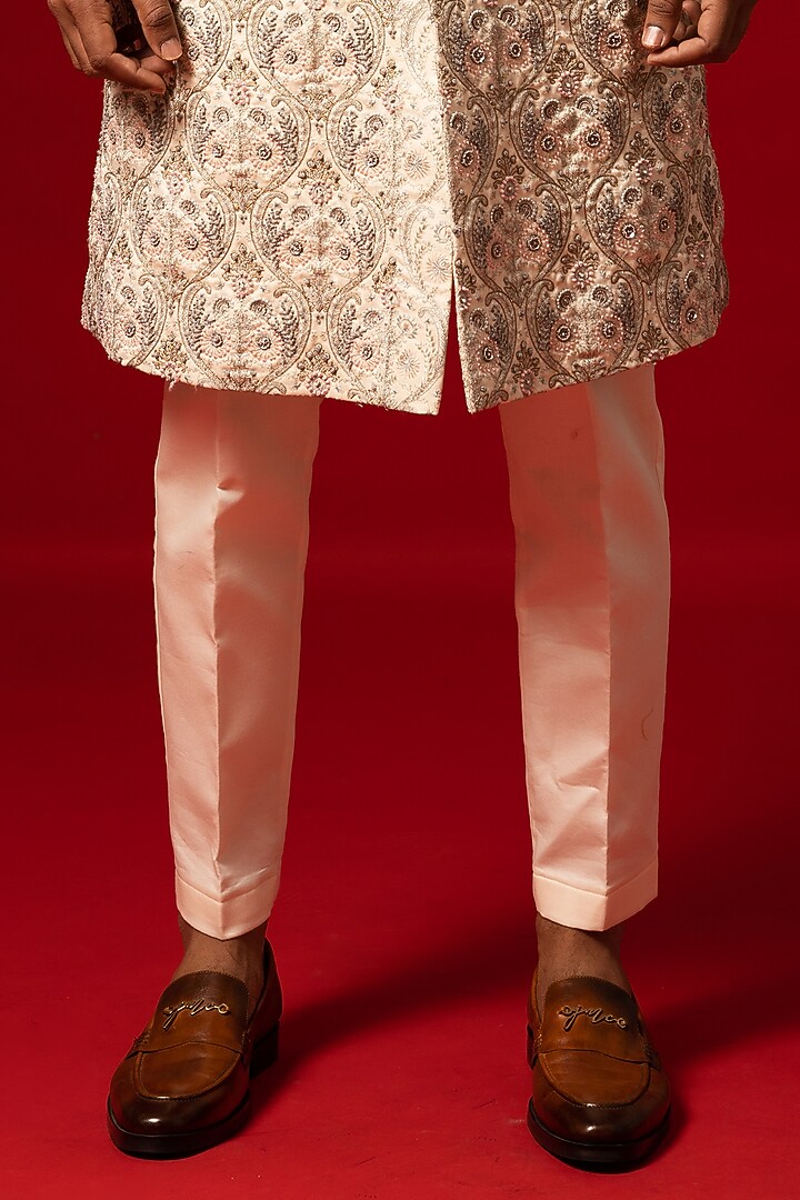 Ivory Silk Embroidered Groom Sherwani Set by YOSEBA at Pernia's Pop Up Shop